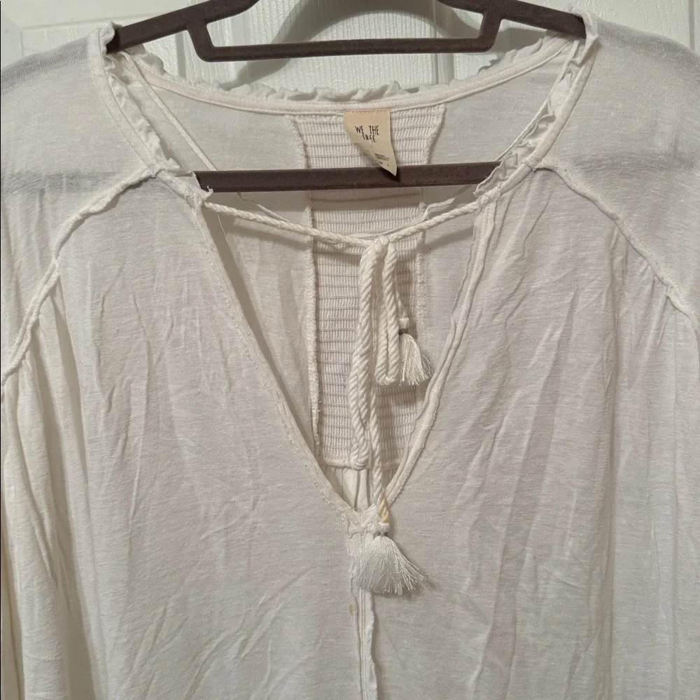 We the Free Free People Just a Henley Tie Front Top Blouse White Size S